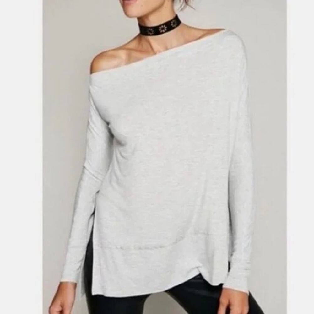 FREE PEOPLE Luna Wide Neck Tunic Top Gray Large L